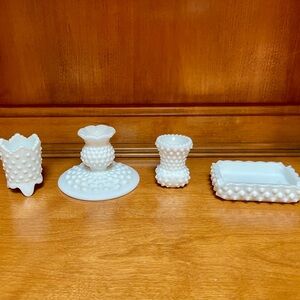 White Hobnail Milk Glass Set of 4